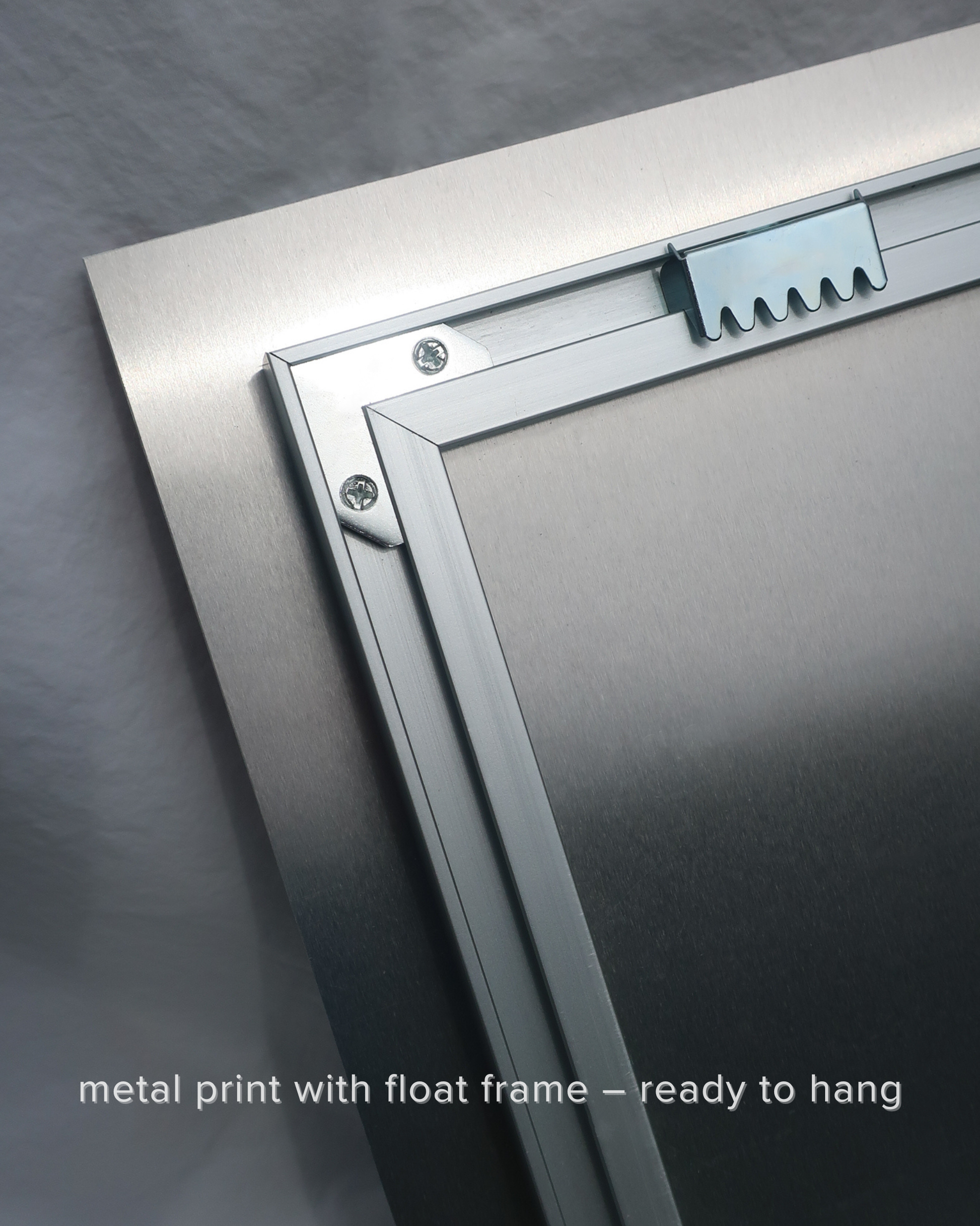 Back view of Dithering III metal print with integrated hanging system.