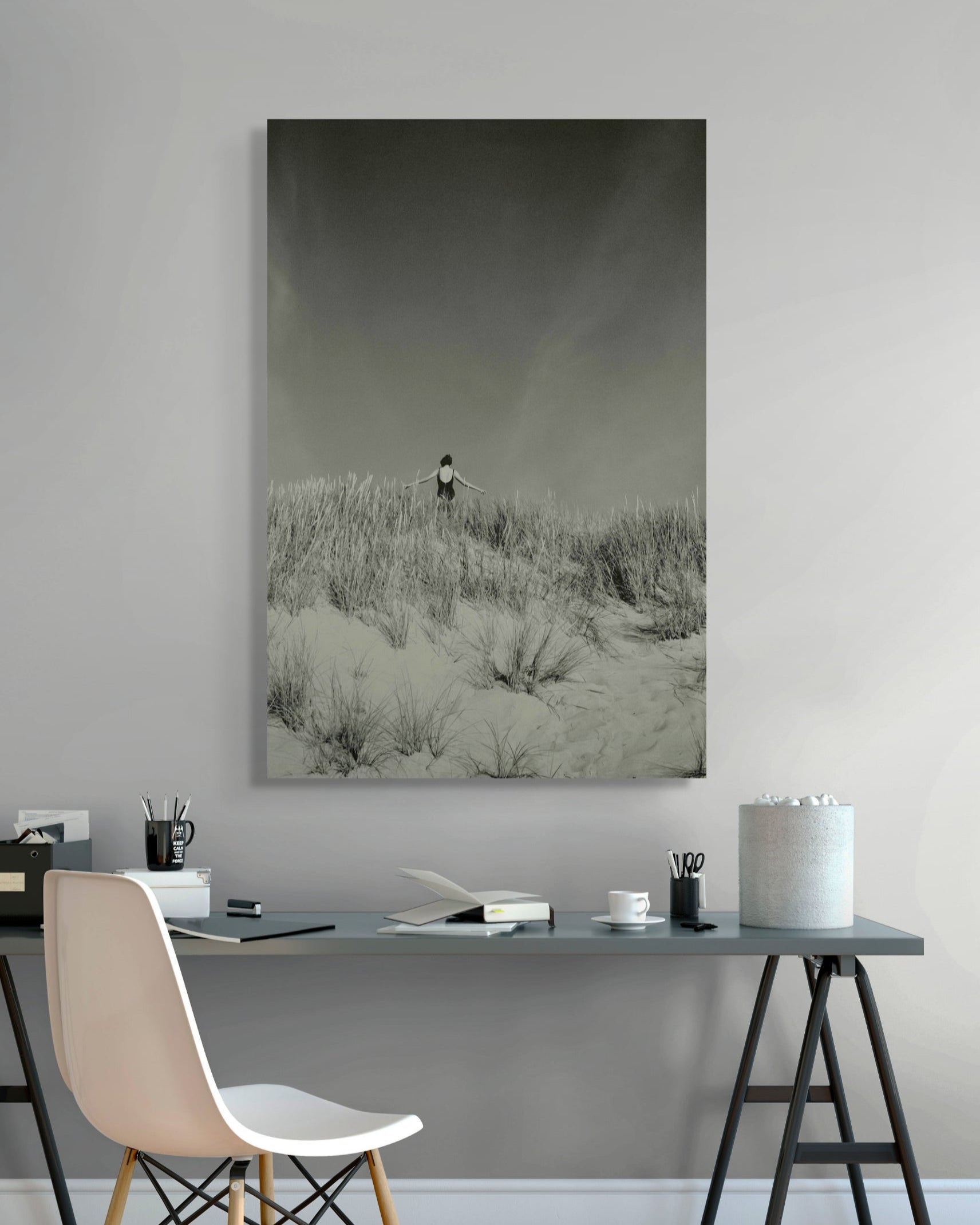 Baltic Dunes by Jonė Reed, framed and ready to hang fine art metal print on wall above desk, limited edition