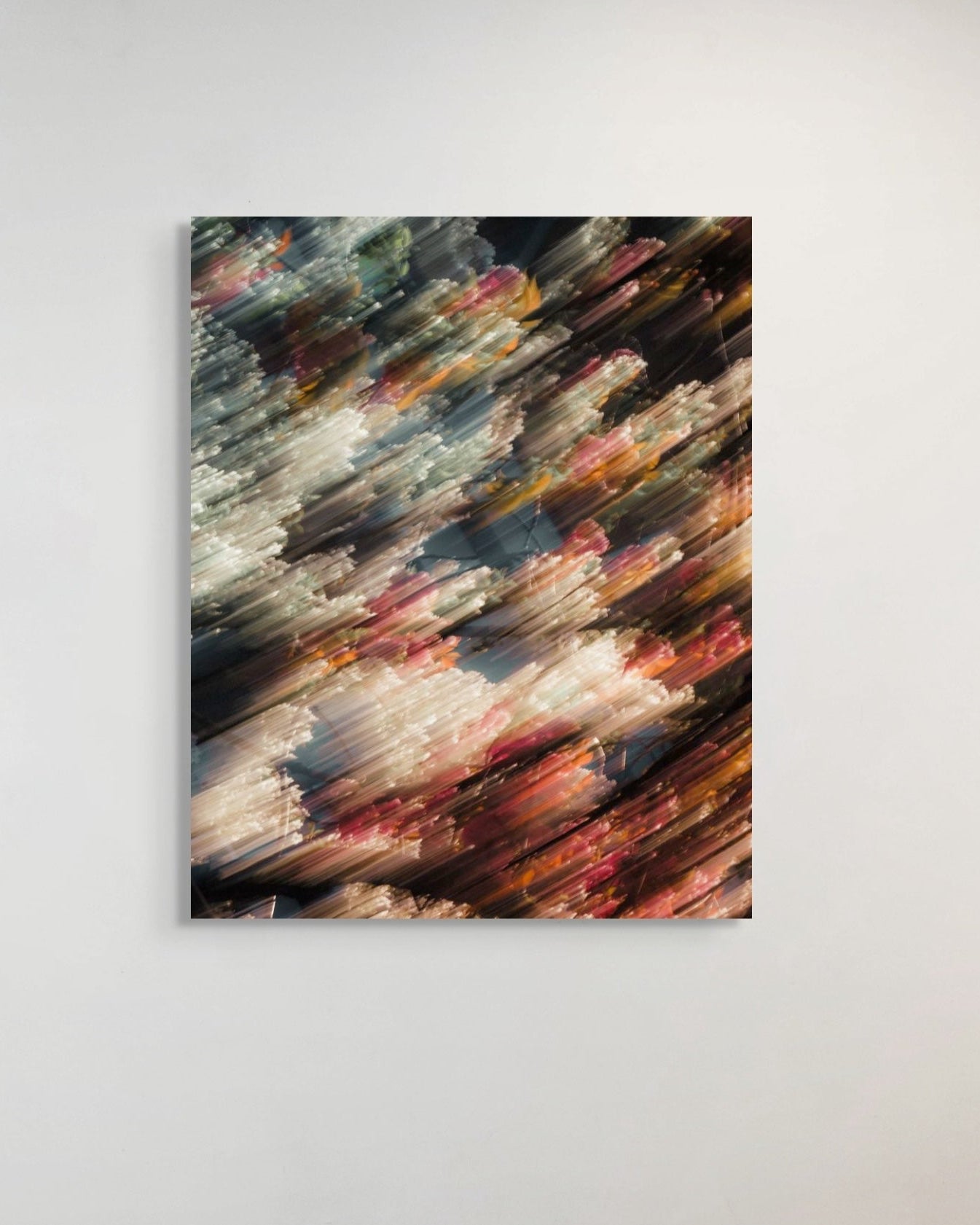 Abstract metal print on a white wall