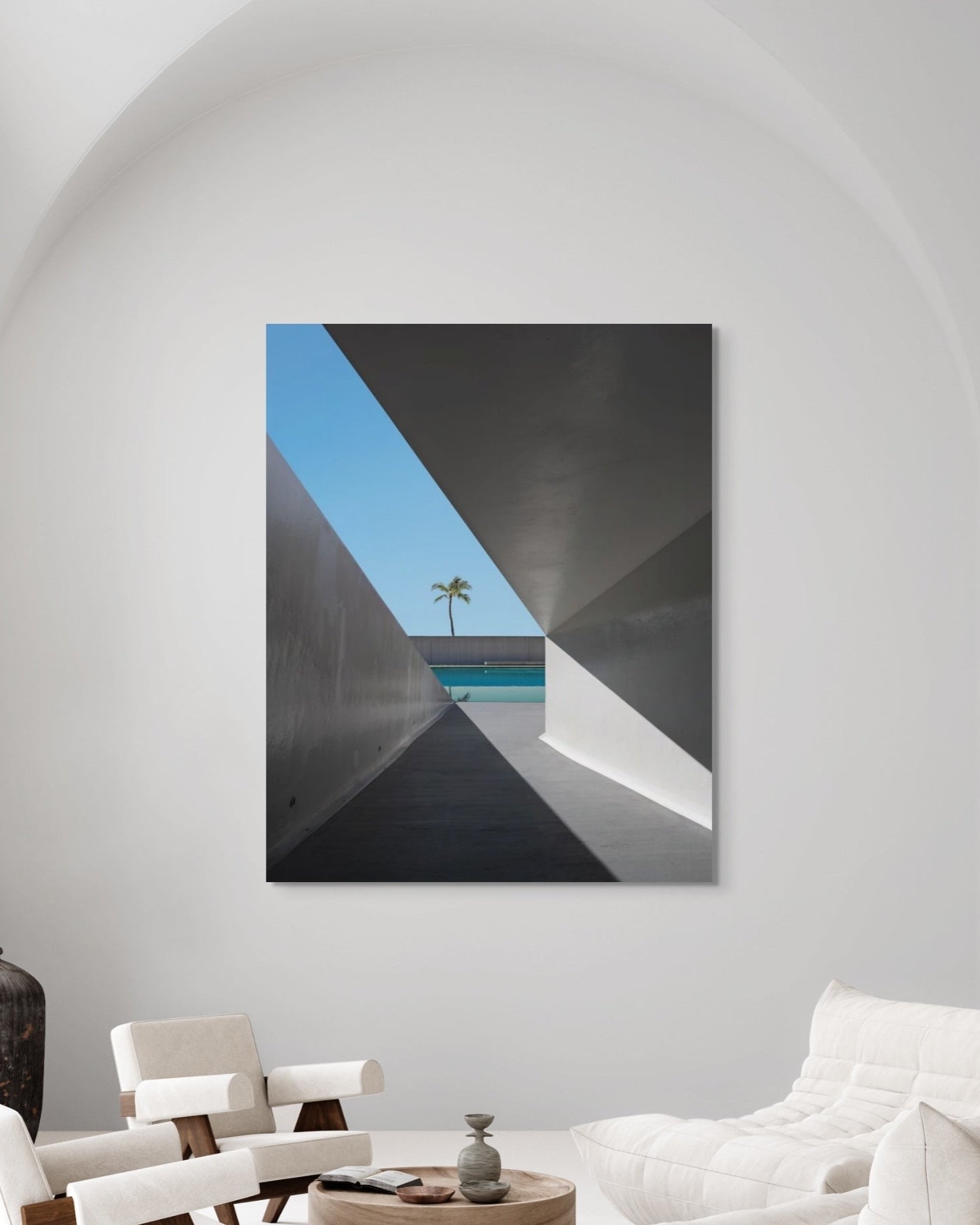 Abstract art piece on a wall in a modern living room