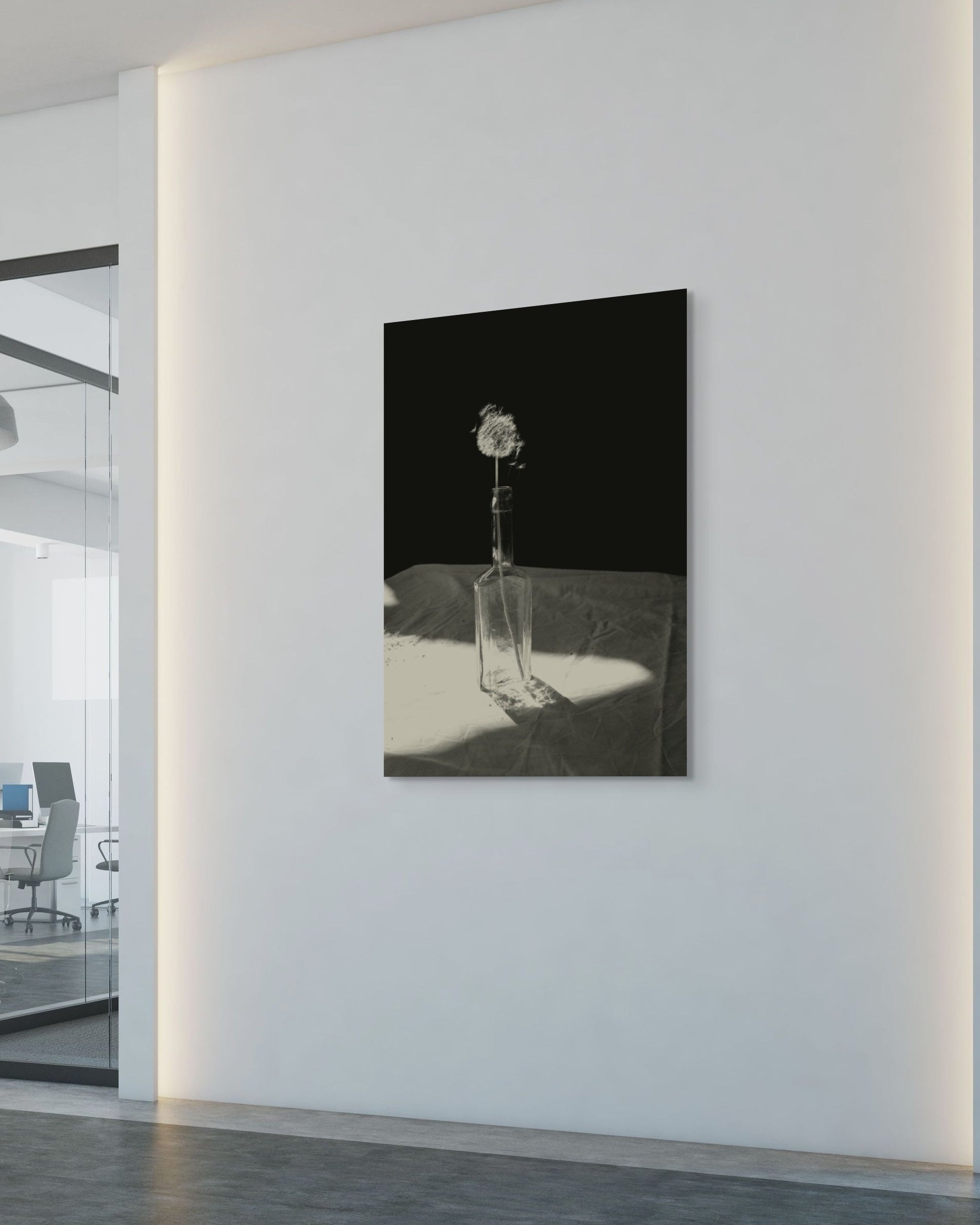 Modern interior with a piece of abstract art on a white wall