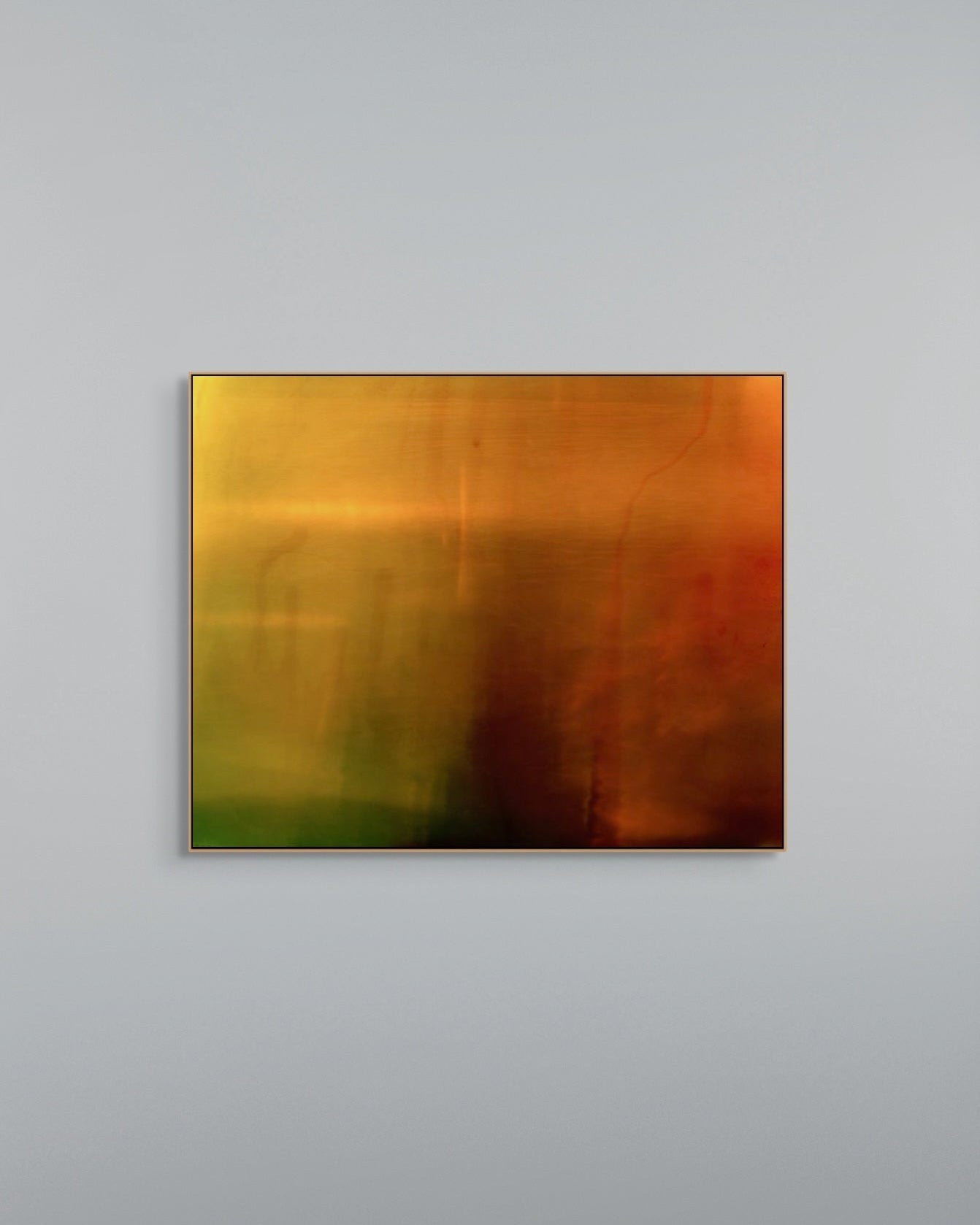 Abstract art piece with warm colors on a gray background