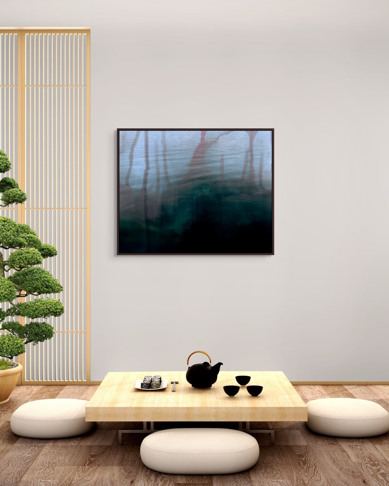 Abstract environmental photograph Dithering III by Marcus Reistad displayed in a serene minimalist interior.