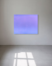 Purple metal print on a white wall