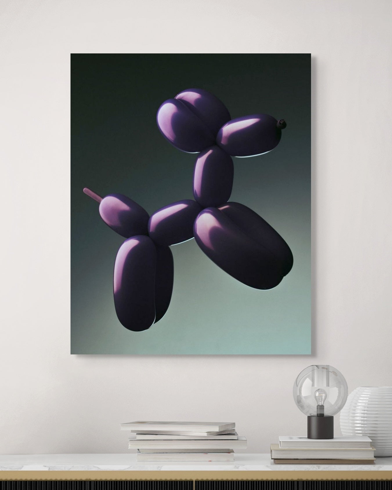 Abstract art of a purple balloon animal on a gradient background