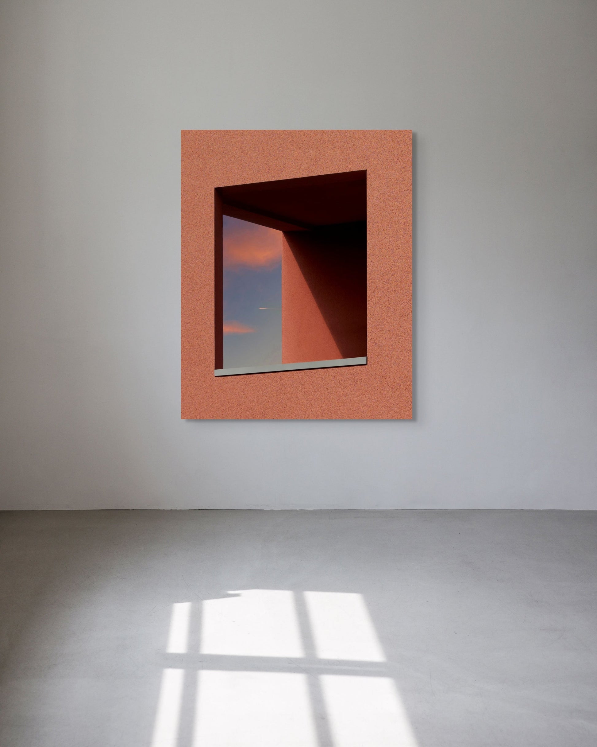 Architectural metal print on a white wall