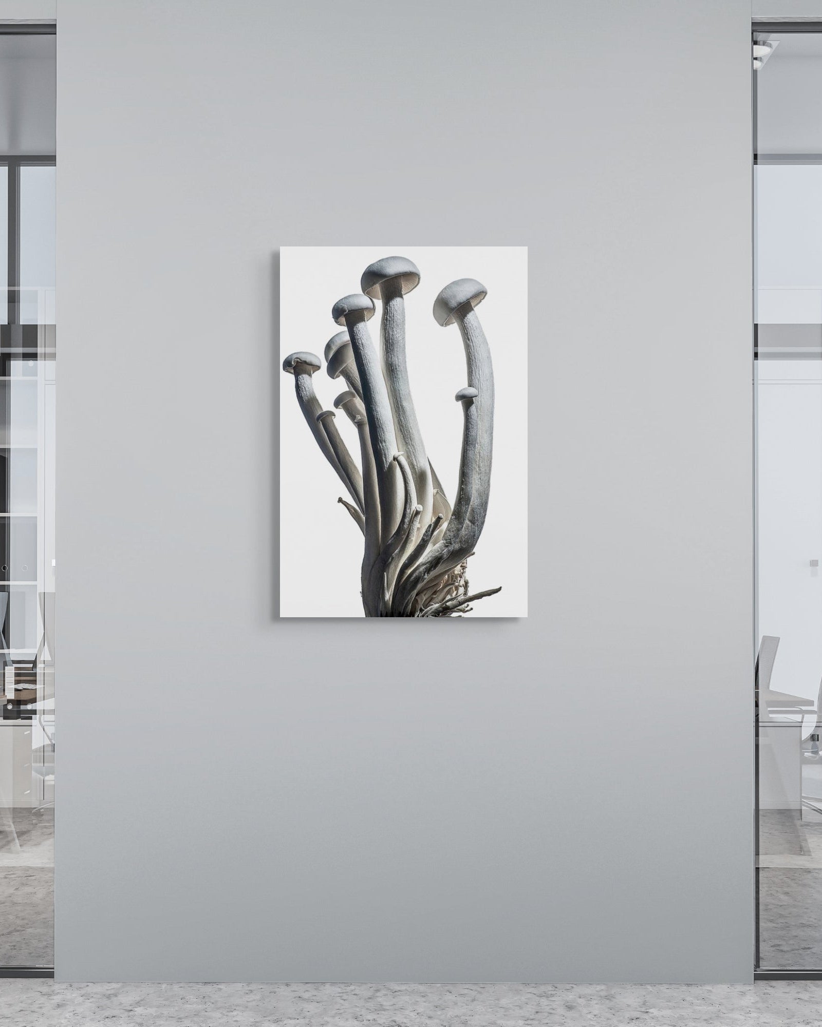 Abstract artwork on a wall in an office setting