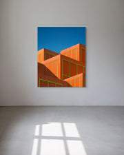 Architectural metal print in a minimalistic room.