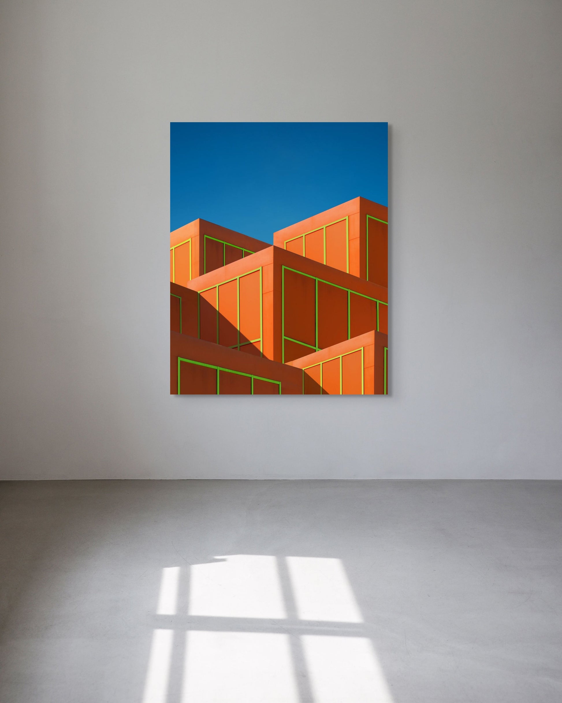 Architectural metal print in a minimalistic room.