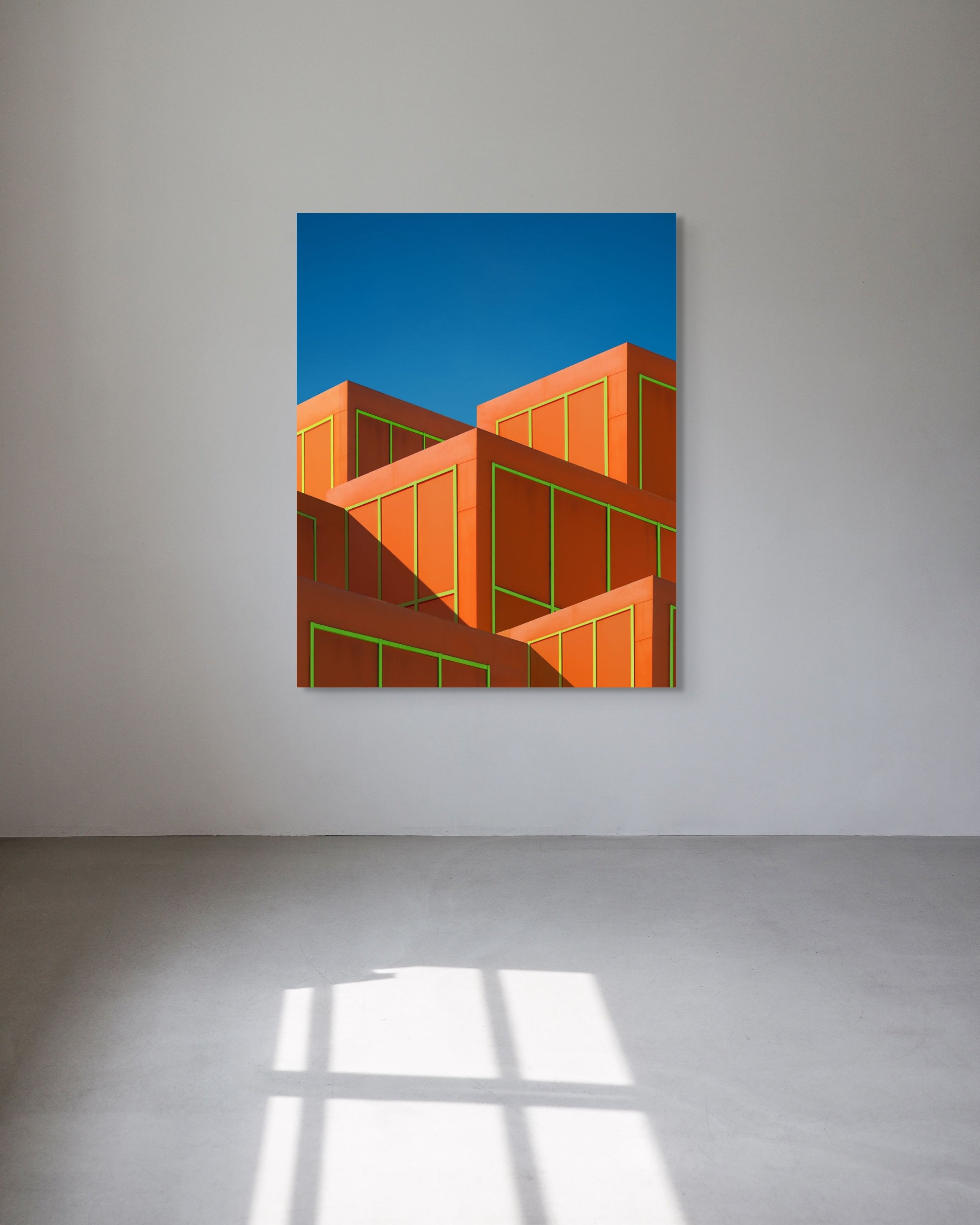 Architectural metal print in a minimalistic room.
