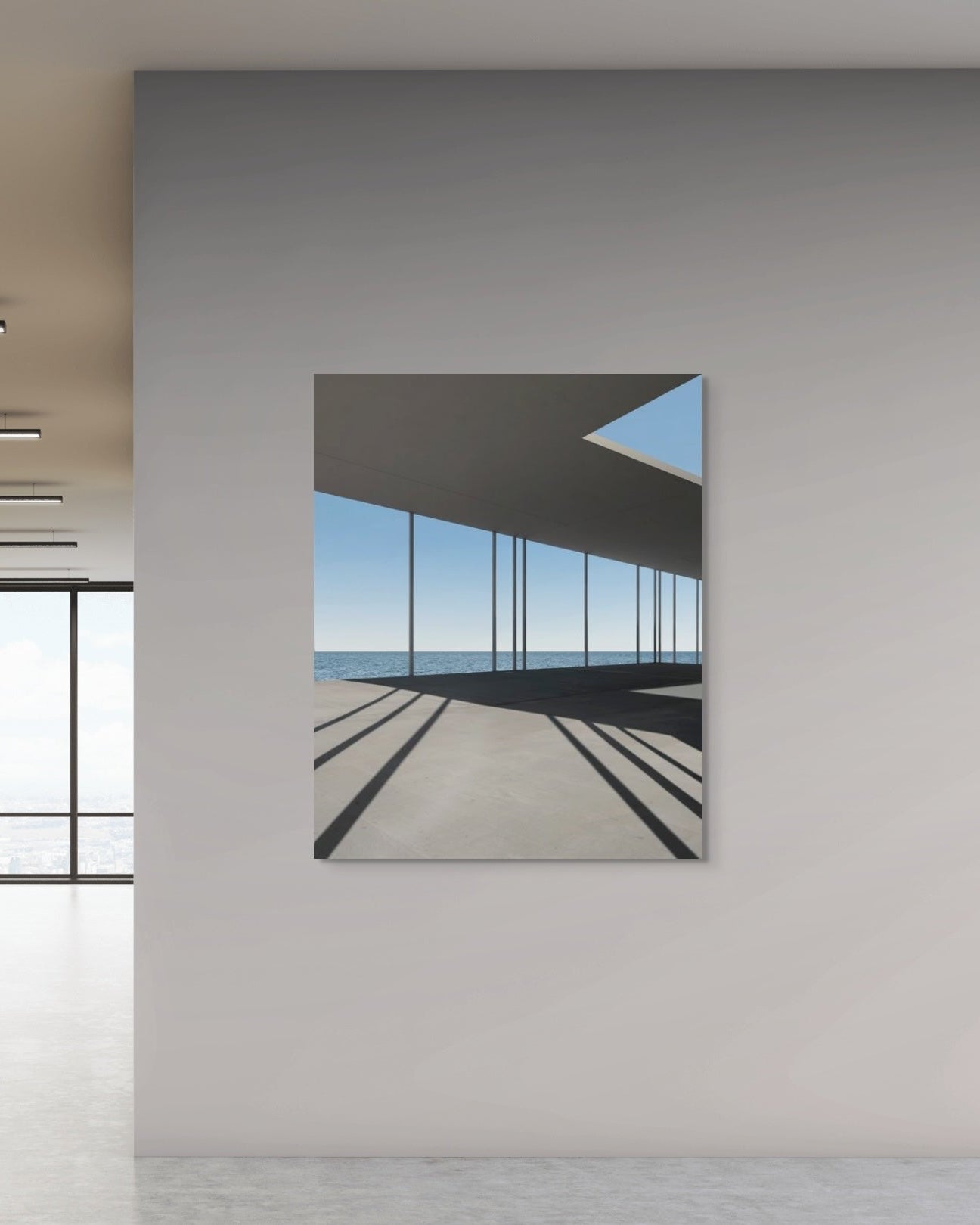 Modern interior with a large abstract print on a wall